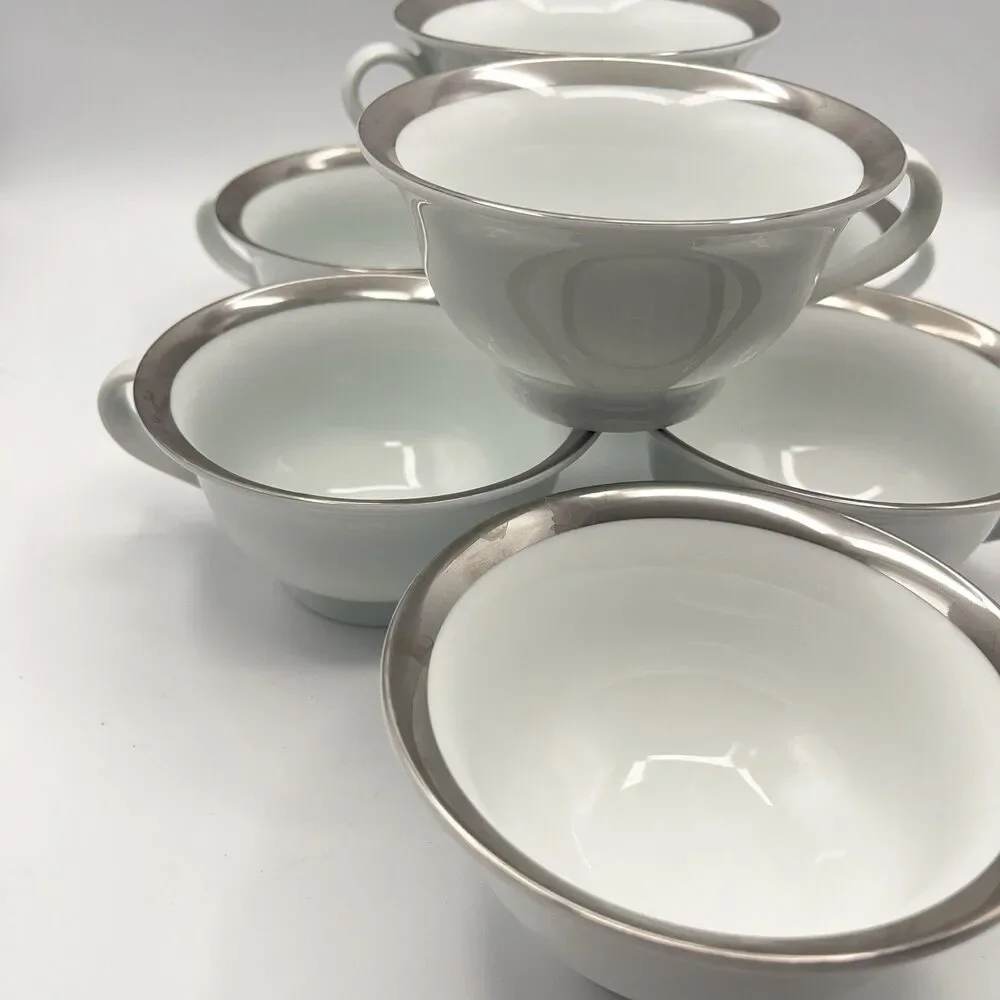 Pottery Barn Cosmopolitan Mugs (Silver Band) - Set Of 7